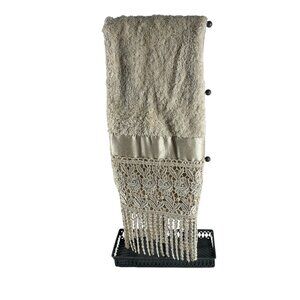 Croscill Home Decorative Hand Towel Ivory Lace Satin Trim Tassel Fringe Cotton